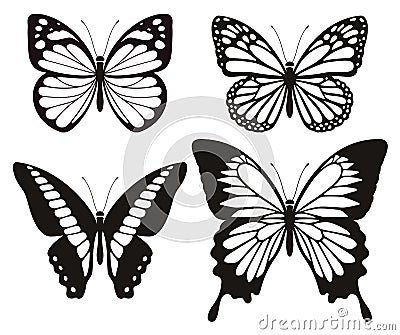 Butterfly silhouette icons set. Vector Illustration