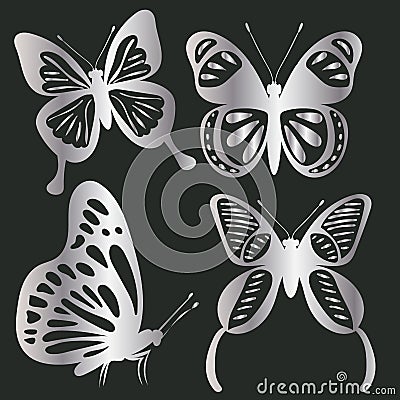 butterfly silver silhouette, on a black background Vector Illustration