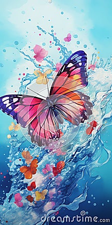 Butterfly Way: A Vibrant Hyper-realistic Watercolor Art Print Stock Photo