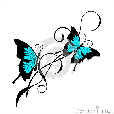 Butterfly tattoo black blue tribal Vector Illustration