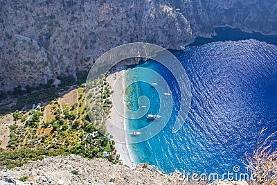 The Butterfly Valley kelebekler vadisi in the city of Oludeniz/Fethiye in western Turkey. You can only reach this valley by boat Stock Photo