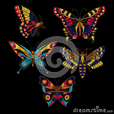 Butterfly vector embroidery for textile design Vector Illustration