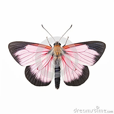 Pink And Black Striped Moth On White Background: Art Of Burma Inspired Cartoon Illustration