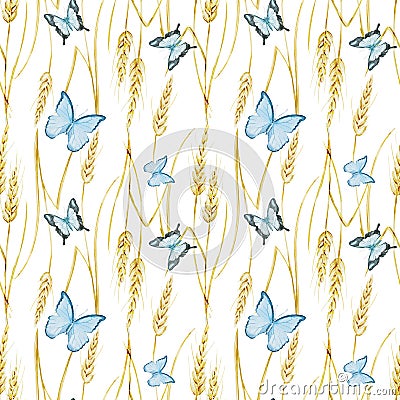 Butterfly and wheat pattern Vector Illustration