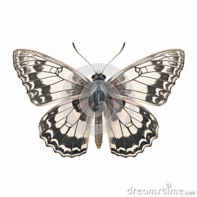 Grizzled Skipper Butterfly: Black And White Wings On White Background Stock Photo