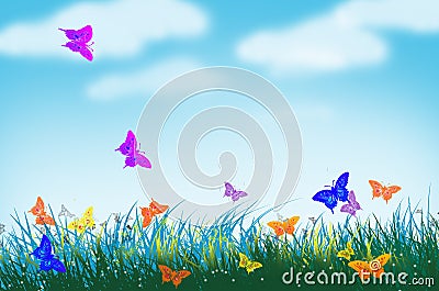 Butterfly world in the grass field Stock Photo