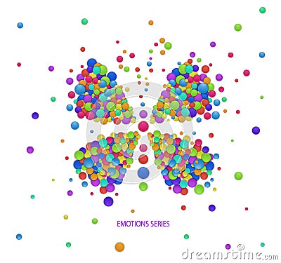 Butterly idea on the white background, butterfly created from the small colored parts, emotions icons multicolored Vector Illustration