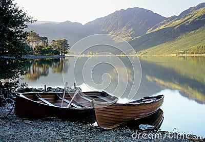 Buttermere rowboats, Lake district Stock Photo