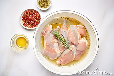 buttermilk chicken marinade preparation, shallow dish Stock Photo