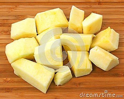 Butternut Squash Chunks Cutting Board Stock Photo