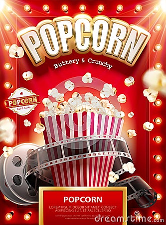 Buttery and crunchy popcorn ads Vector Illustration