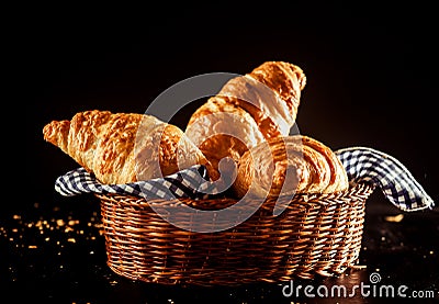 Buttery and Flaky Croissant on a Basket on a Table Stock Photo