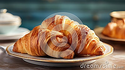 buttery plate croissan food Cartoon Illustration