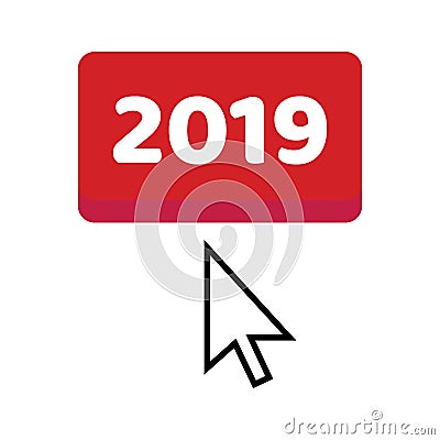 The button 2019 with arrow cursor pointer. Vector Illustration