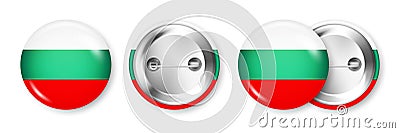 Button badge with Bulgarian flag. Souvenir from Bulgaria. Glossy pin badge with shiny metal clasp. Product mockup for Vector Illustration