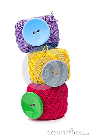 Button and ball yarn Stock Photo