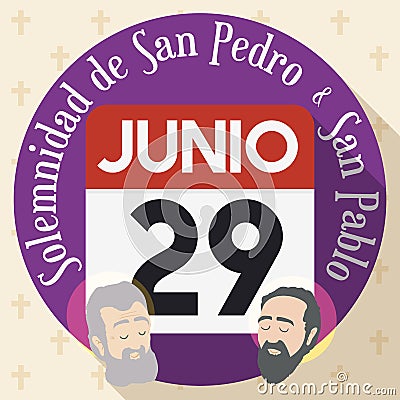 Button with Calendar for Solemnity of Saints Paul and Peter, Vector Illustration Vector Illustration