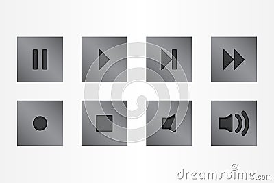 Button control media silver color set icons vector Vector Illustration