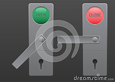 button door handle key lock with open and close sign Vector Illustration