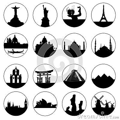 Button famous places in the world Vector Illustration