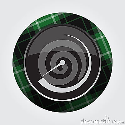 Button with green, black tartan - gauge, dial icon Vector Illustration