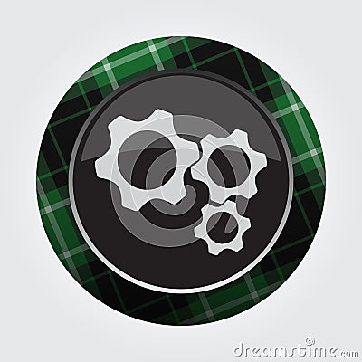 Button green, black tartan - three cogwheel icon Vector Illustration