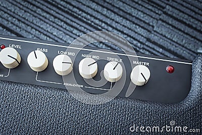 Button of Guitar Power Amplifier Stock Photo