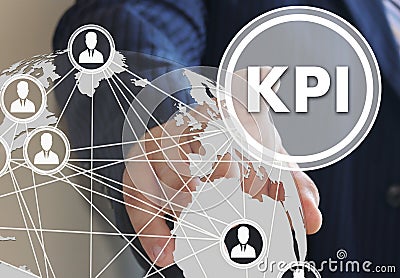 button KPI, Key Performance Indicator on the touch screen in the global network Stock Photo