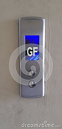 magic button of lift that can control the door to take people or goods to their destination either up or down the floor Stock Photo