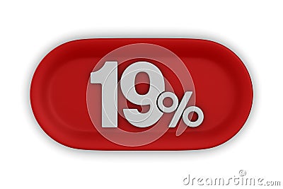 Button with nineteen percent on white background. Isolated 3D illustration Cartoon Illustration