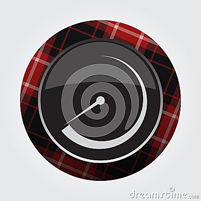 Button with red, black tartan - gauge, dial symbol Vector Illustration