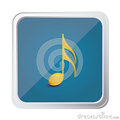 button of semiquaver note in yellow with background blue Cartoon Illustration