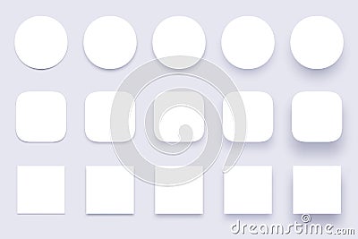 Button shadows. Simple shape shadow, clear buttons badges and miscellaneous shapes material shadows isolated 3d Vector Illustration