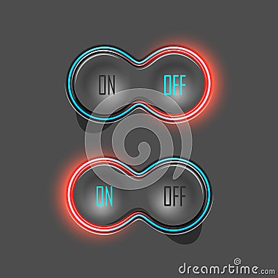 Button Switches with Backlight. On and Off. Stock Vector Illustration