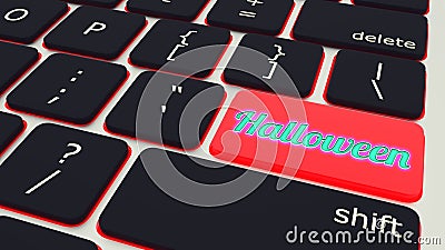 Button with text halloween laptop Keyboard. 3d rendering Cartoon Illustration