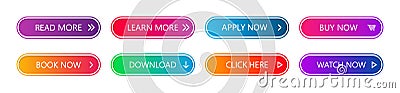 Button for web ui. Call of action with design buttons. Gradient Icons for read more download now website shop. Modern material Vector Illustration