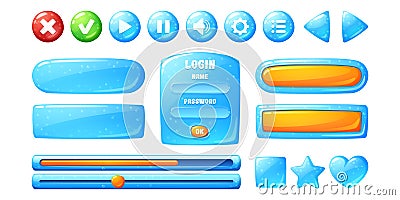 Buttons with blue jelly texture for game Vector Illustration