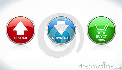 Buttons Download, Upload, Buy it Now Vector Illustration