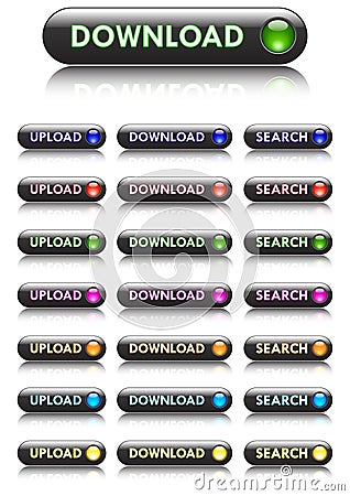 Buttons download, upload and searchfor website Stock Photo