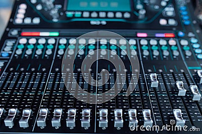 Buttons equipment in audio recording studio of the green colour Stock Photo