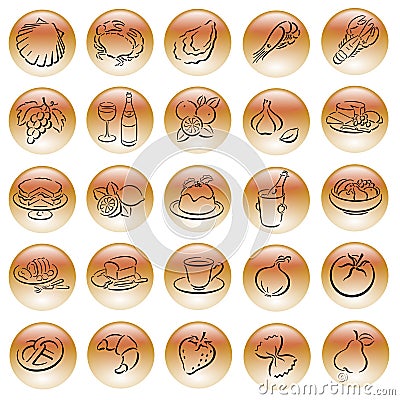 Buttons with food symbols Stock Photo