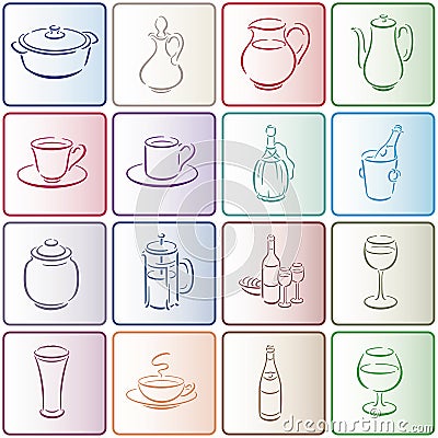 Buttons with gastronomy smallware Vector Illustration