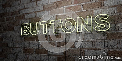BUTTONS - Glowing Neon Sign on stonework wall - 3D rendered royalty free stock illustration Cartoon Illustration