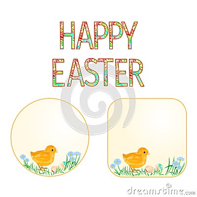 Buttons Happy easter Easter chicks and Easter eggs vector Vector Illustration
