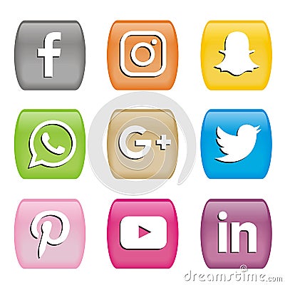 Buttons Icons of social media logos Vector Illustration