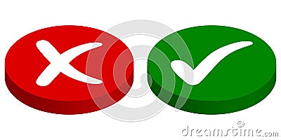 Buttons input output, rejected approved, vector cross mark and check mark, green start, red stop buttons Vector Illustration