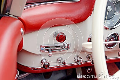 The buttons and levers on the dashboard vintage car. Stock Photo