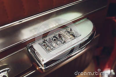 The buttons and levers on the dashboard vintage car. Stock Photo