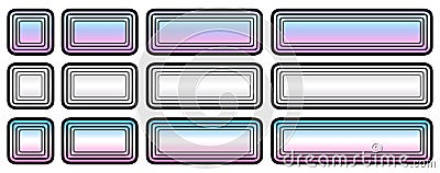Buttons with rainbow iridescent gradient, square and rectangular shapes collection, interesting navigation panel for website with Vector Illustration
