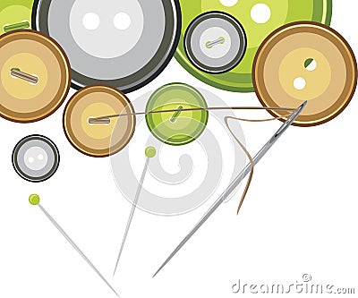 Buttons, sewing needle with thread Vector Illustration